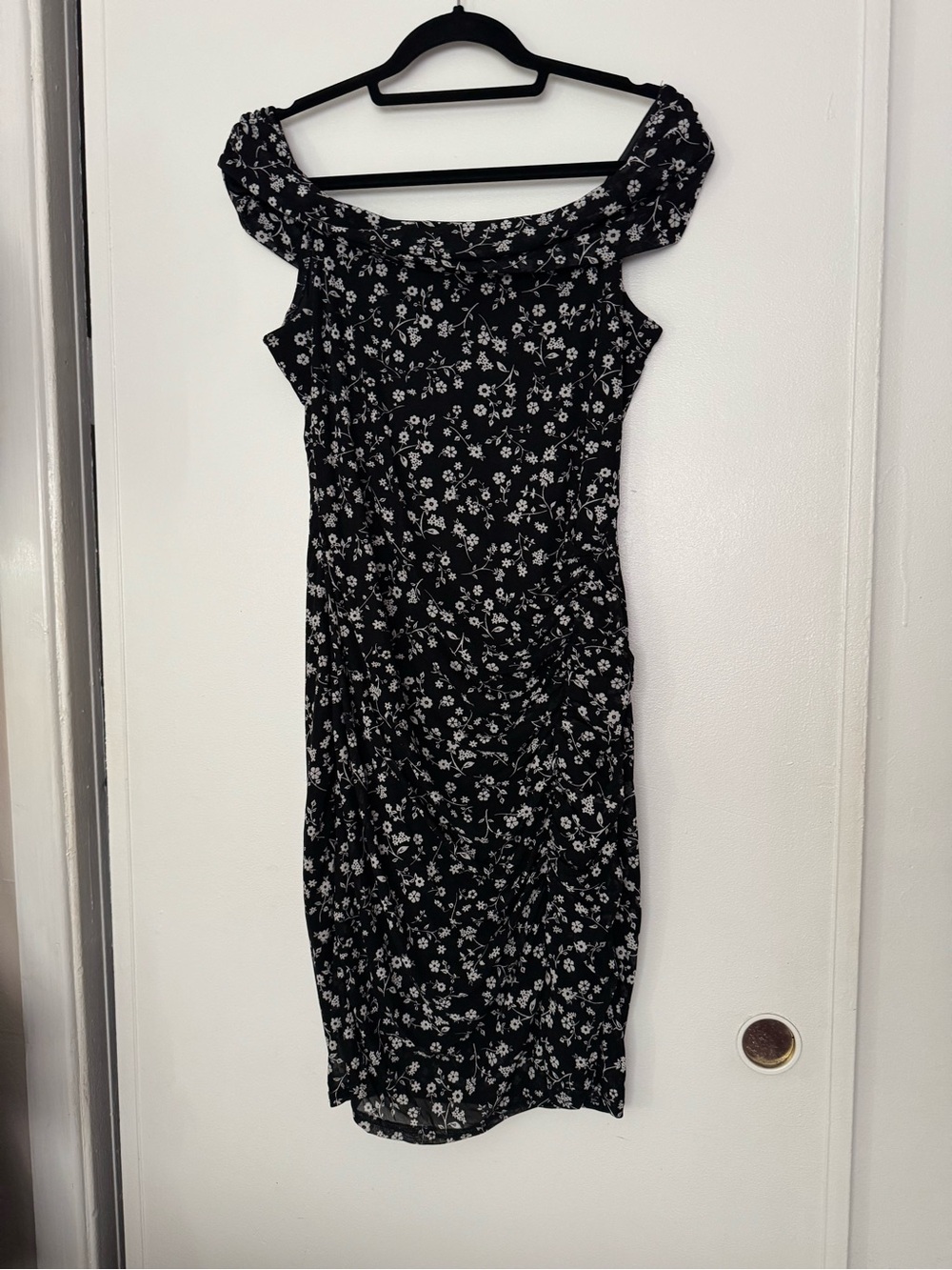 Off-Shoulder Black Floral Mini Dress
